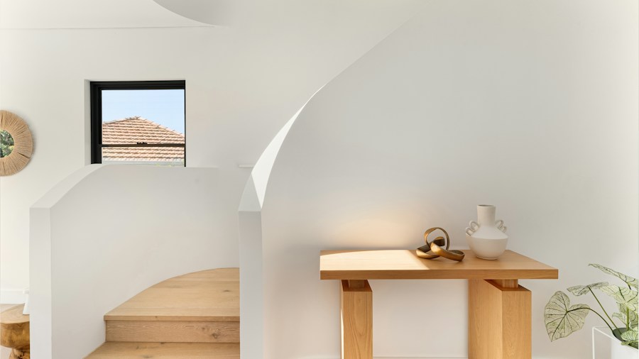 Soft Architecture Furniture Trend: What Shoppers Should Know About Cloud Inspired Design 2 arched console table entryway white walls
