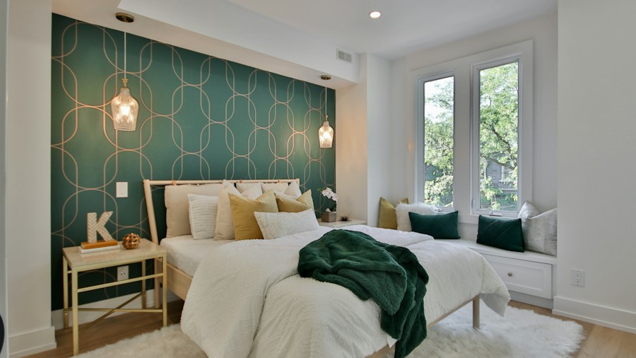 Dark Green Paint Color Transforms Bland Bedroom Into Cozy Forest Retreat 2 bedroom furniture in coordinating green tones