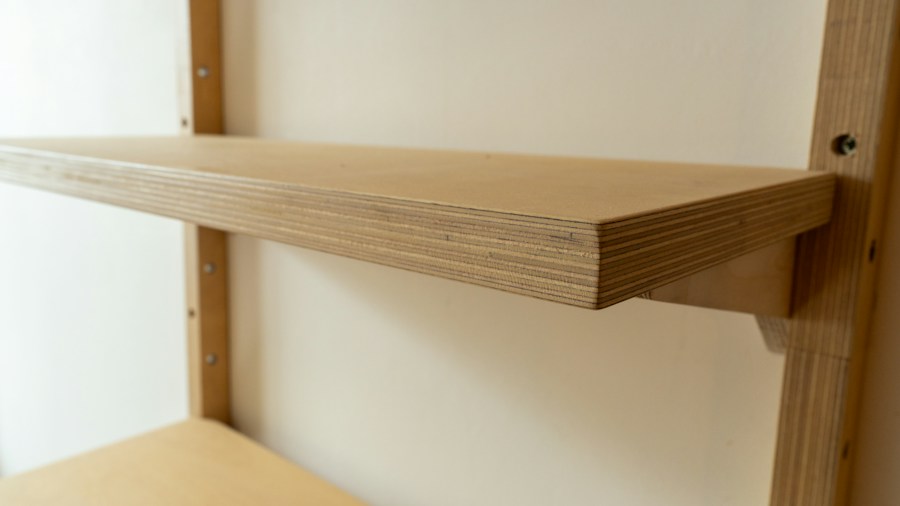 birch plywood built-in storage shelving