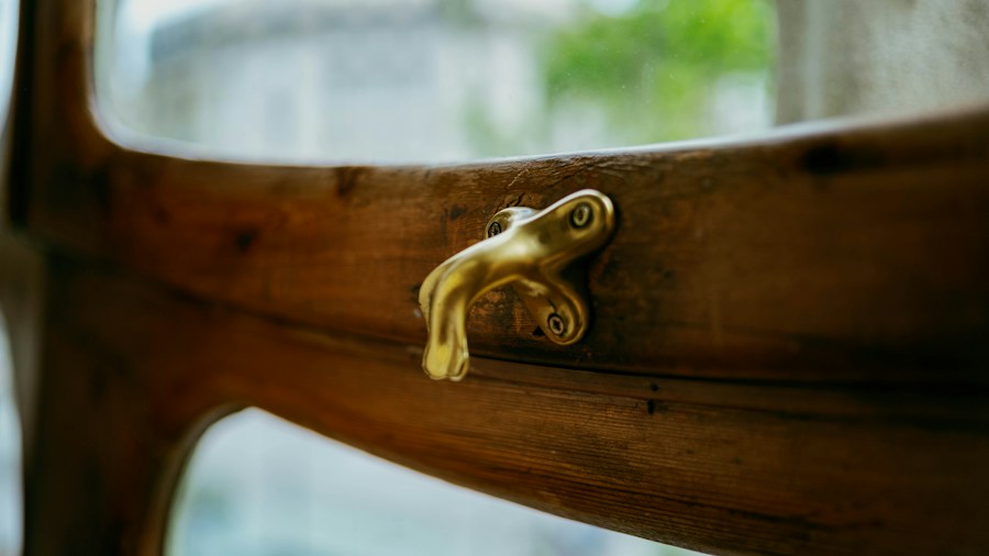 brass hardware cream shelving styling