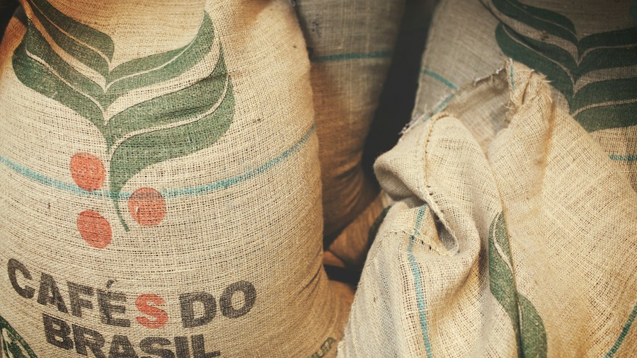 coffee burlap bags stacked