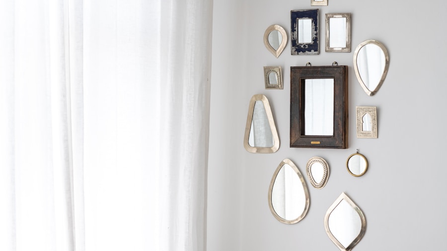 collage wall arrangement with mirrors