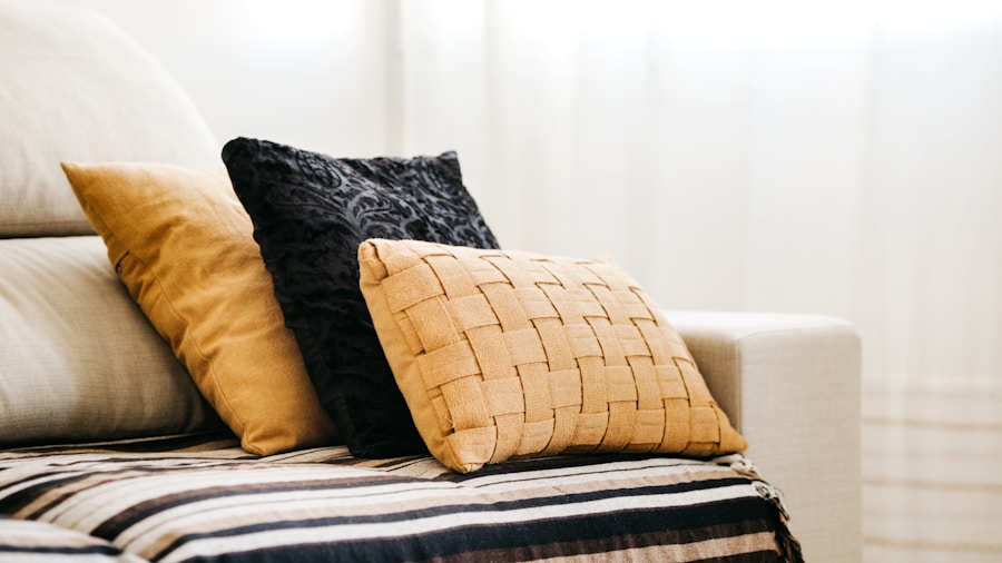 comfortable couch close-up cushions