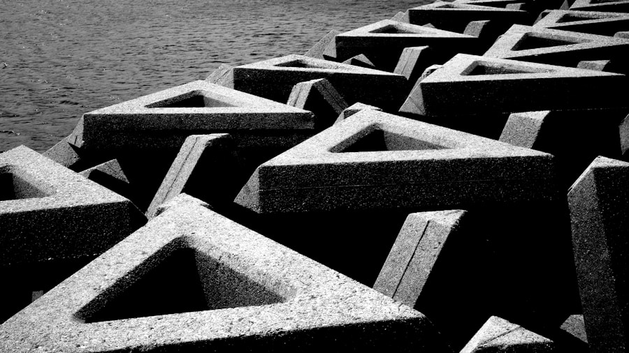 concrete blocks spray painted black