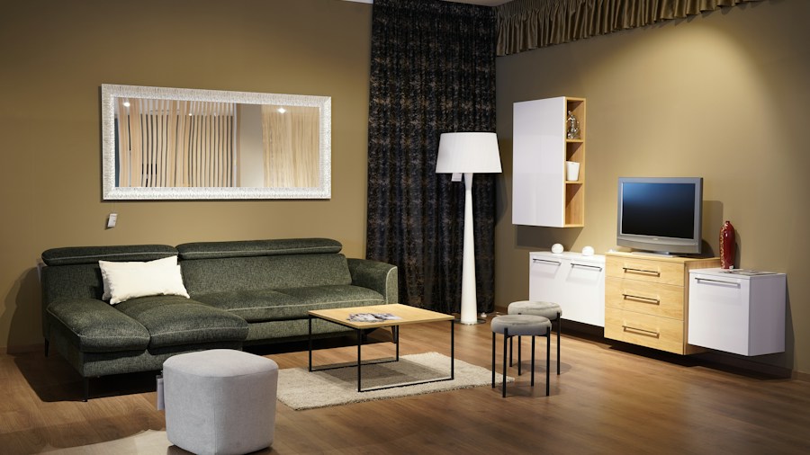 contemporary living room with mobile furniture