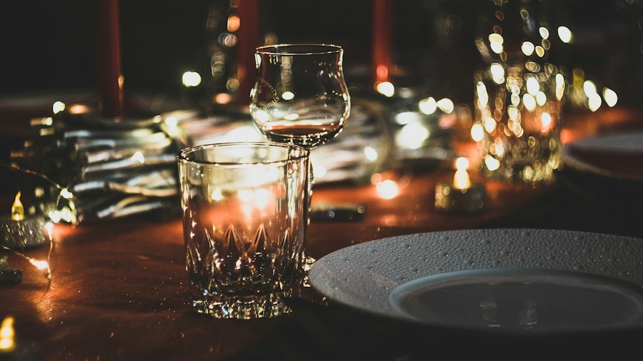 dark cozy dinner party setting
