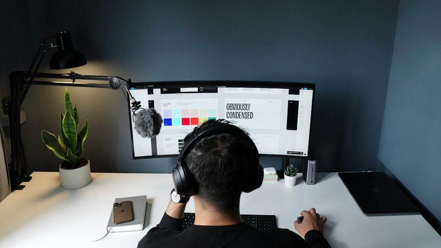designer editing video on workstation