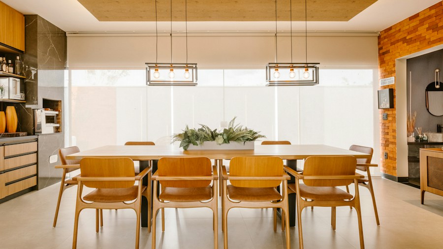 dining table with multiple pendant lights