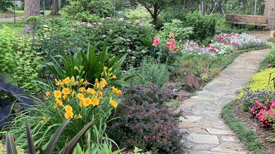 eclectic garden shrubs flowers design