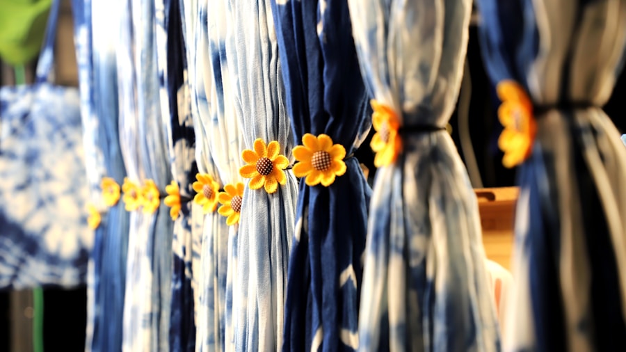 finished floral tieback on curtain rod