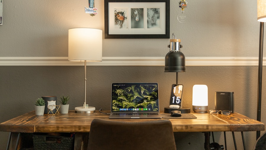 minimalist desk workspace lighting