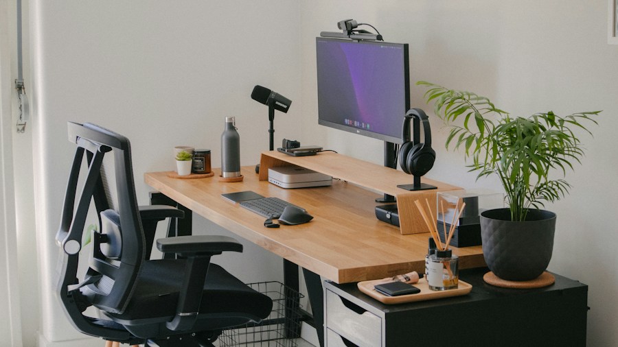minimalist home office storage setup