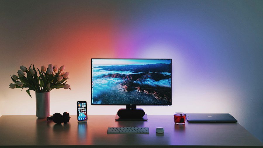 7 Tips for Positioning Your Computer Monitor at the Right Distance 2 office desk with bright monitor lighting