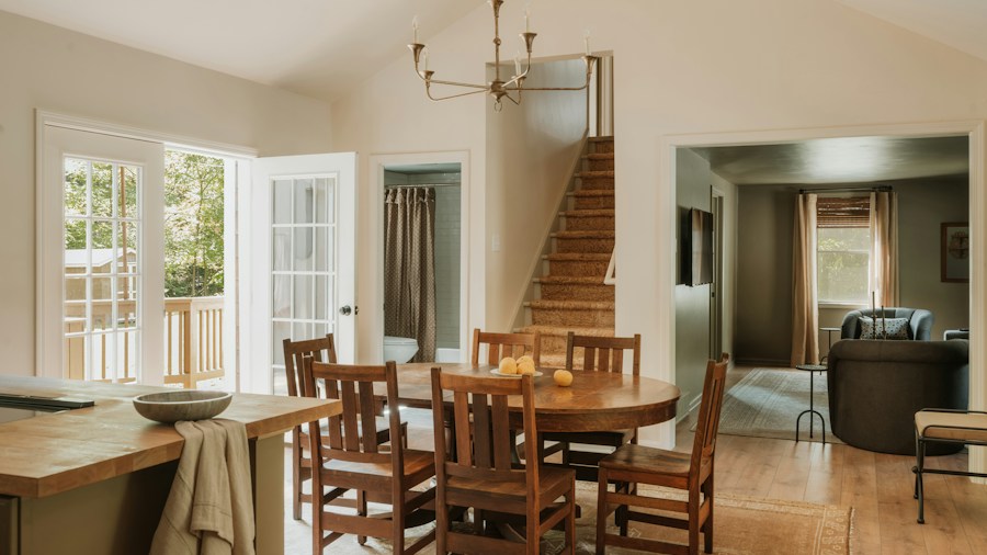open concept kitchen dining area