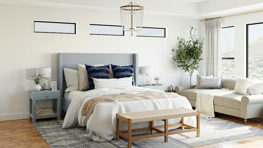California Home Renovation Puts Inherited Furniture at the Center of Design 2 primary bedroom restrained palette headboard