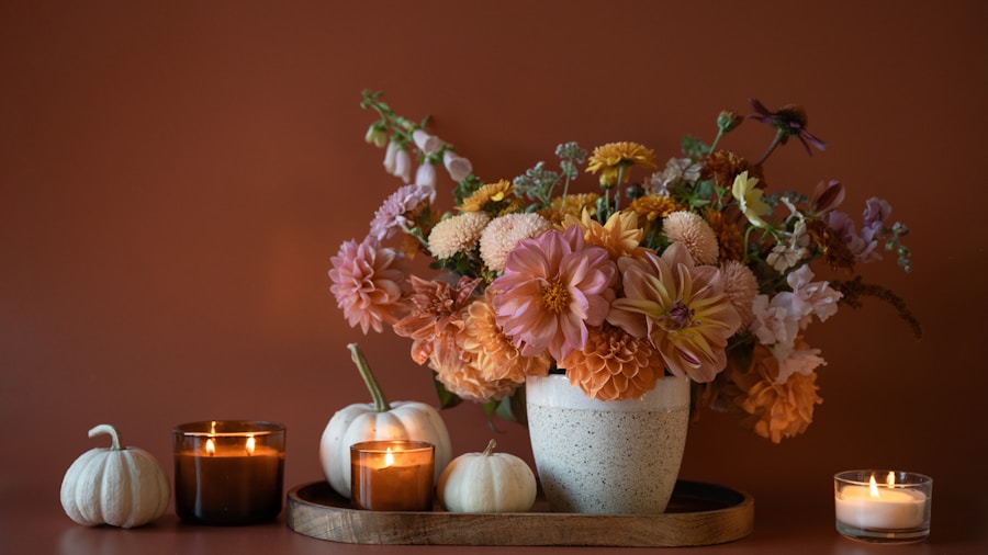 scented candle pumpkin arrangement