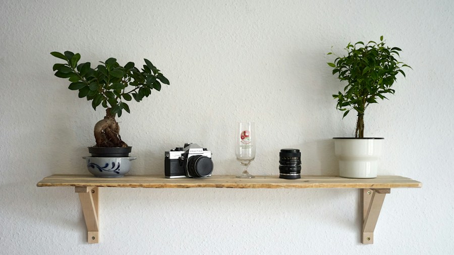 wooden planks shelving display setup