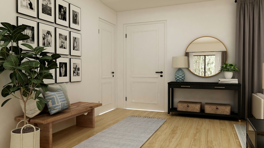 wooden shelf organization entryway